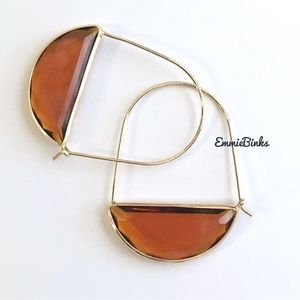 ✨3for$38  New Anthropologie Style Crescent Coffee Glass Hoop Earrings ~ Coffee